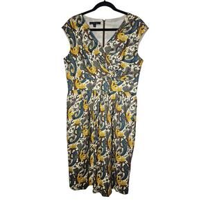 NEW Lafayette 148 12 Goldenrod Multi Yellow Floral Cotton Faux Wrap Dress Career